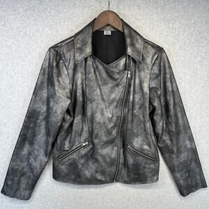Jockey Jacket Womens Size 10 Gray Metallic Python Look Zip Up Motorcycle Biker